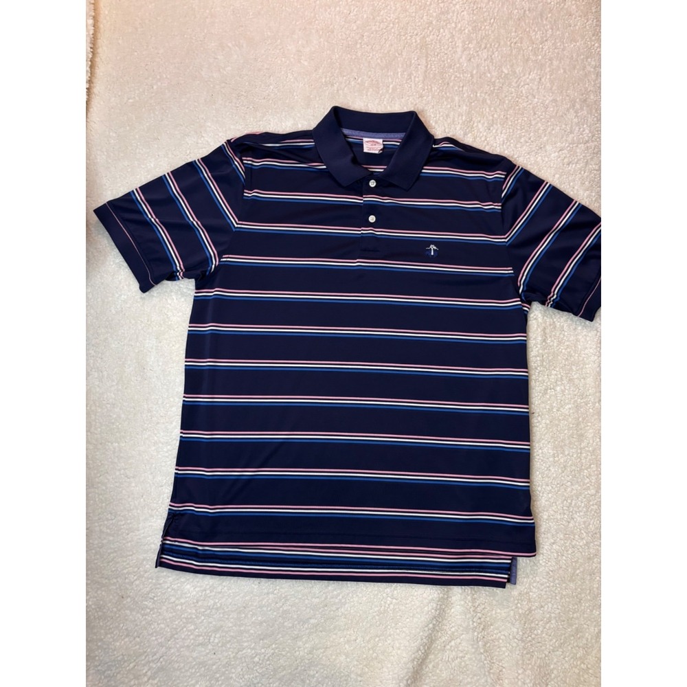 Brooks Brothers Performance Polo Mens Large Navy Blue Striped Excellent Original